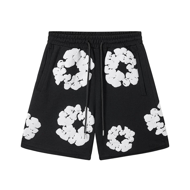 Denim Tears Black Cotton Wreath Print Casual Shorts