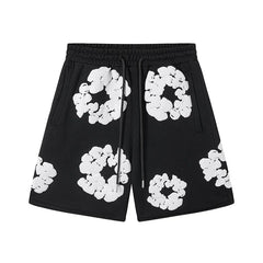Denim Tears Black Cotton Wreath Print Casual Shorts