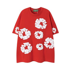 Denim Tears Red All‑Over Cotton Wreath Print T‑Shirt